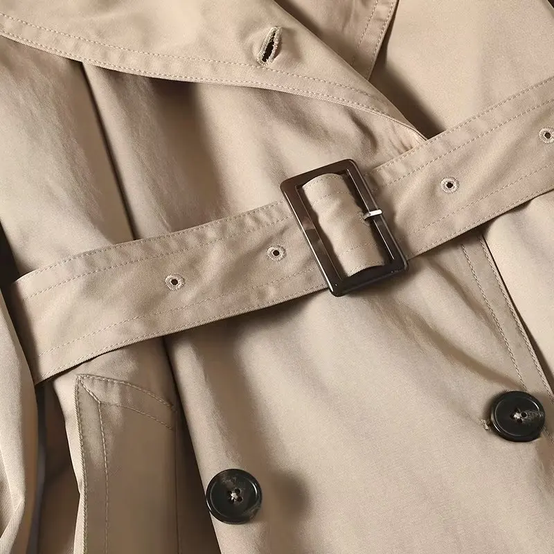 Maxdutti British Fashion Trench Coat Khaki Coat Women Color Long Jacket Retro Double-Breasted Loose Long Windbreaker