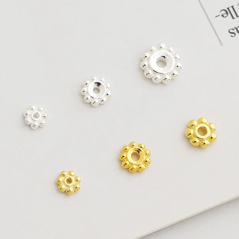 

2 шт./лот, плоские круглые бусины из стерлингового серебра 925 пробы, 4/5/7,5 мм, серьги, ожерелье, браслеты, серебро/золото, прокладки для бусин, ювелирные изделия «сделай сам»