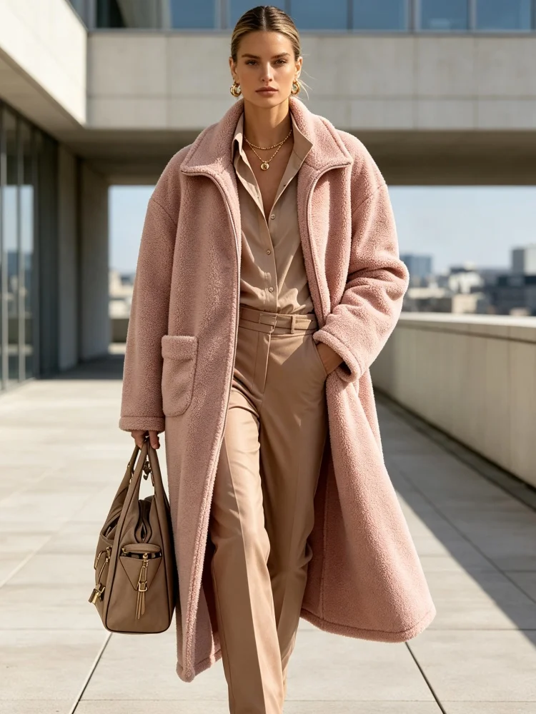 Women Long Plush Coat Winter Fluffy Fuzzy Overcoat Casual Loose Streetwear Jacket Warm Comfortable Outerwear