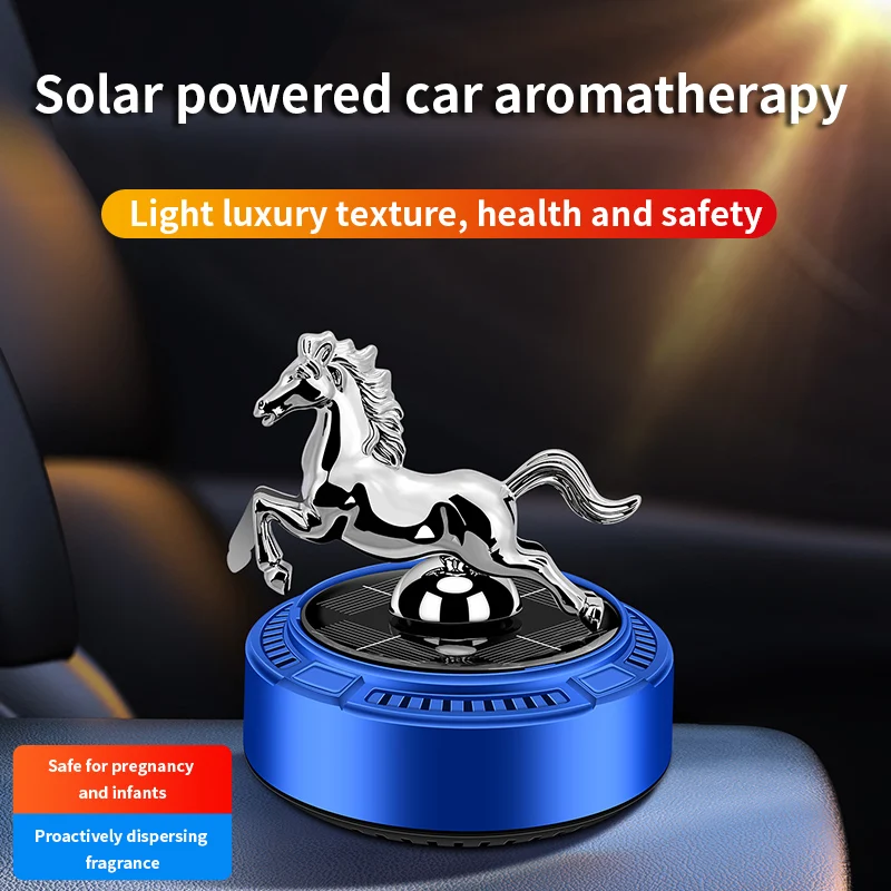 Solar Powered Rotating Horse Style Car Dashboard Ornament 360° Auto Spin Decor Car Air Freshener Car Interior Decoration