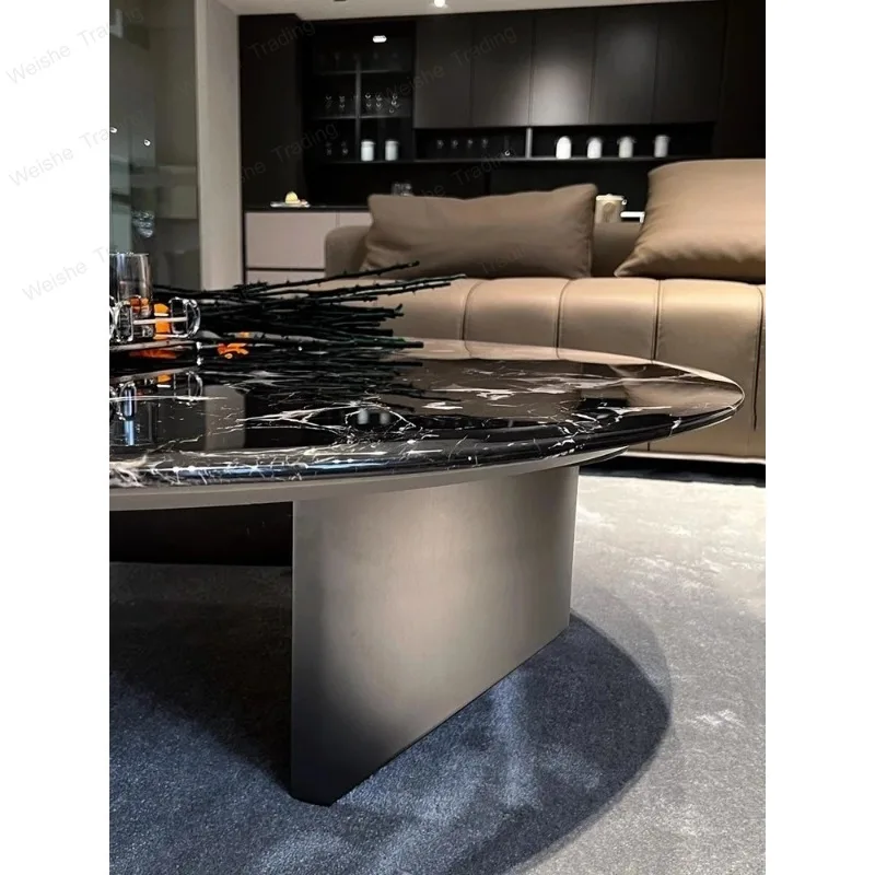 Floating Black Rose Marble Coffee Table, Italian Luxury Stone Round Table, Heat & Scratch Resistant