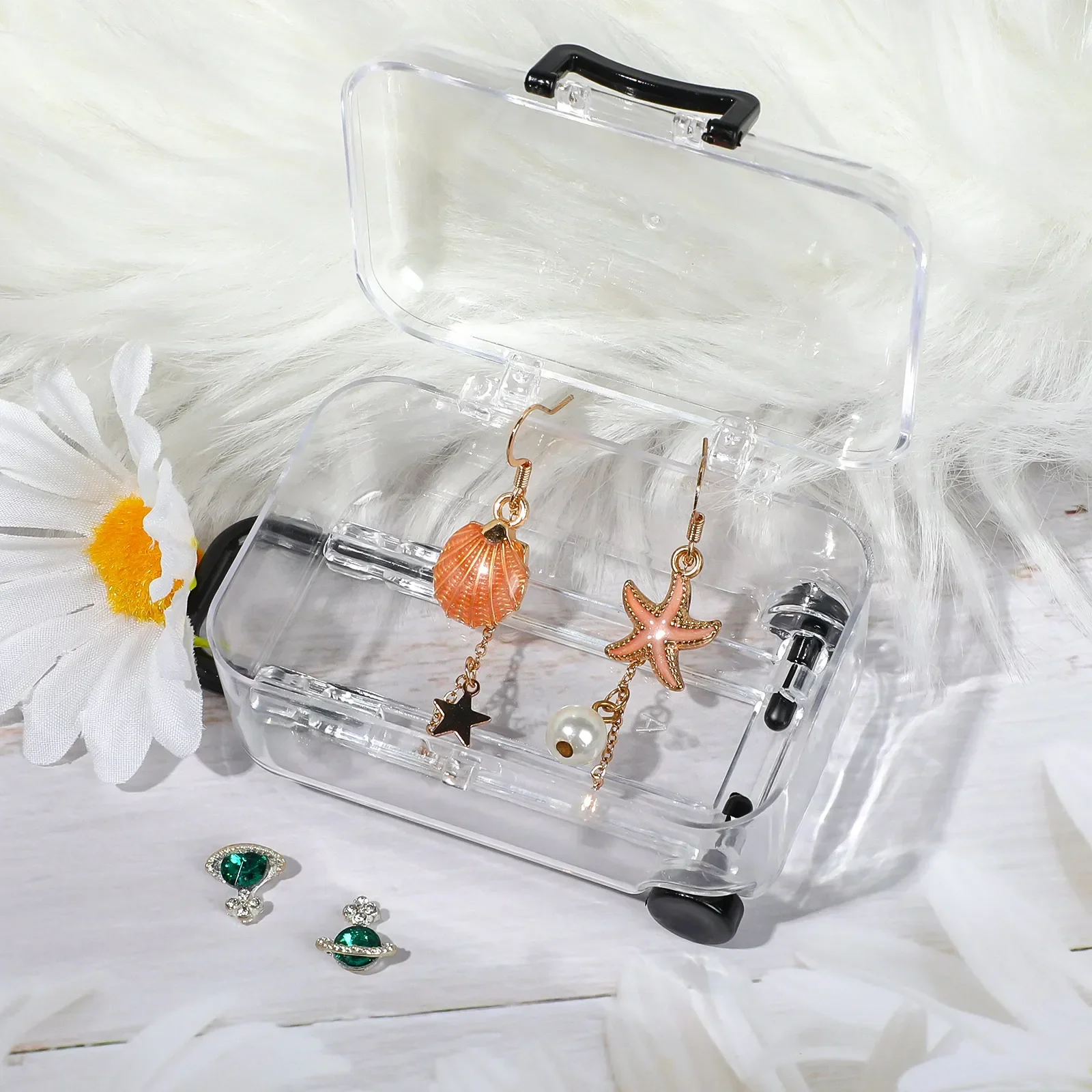 Mini Luggage Jewelery Storage Box Cute Clear Trolley Suitcase Candy Box Creative Jewelry Display Case Wedding Gift Packaging Box