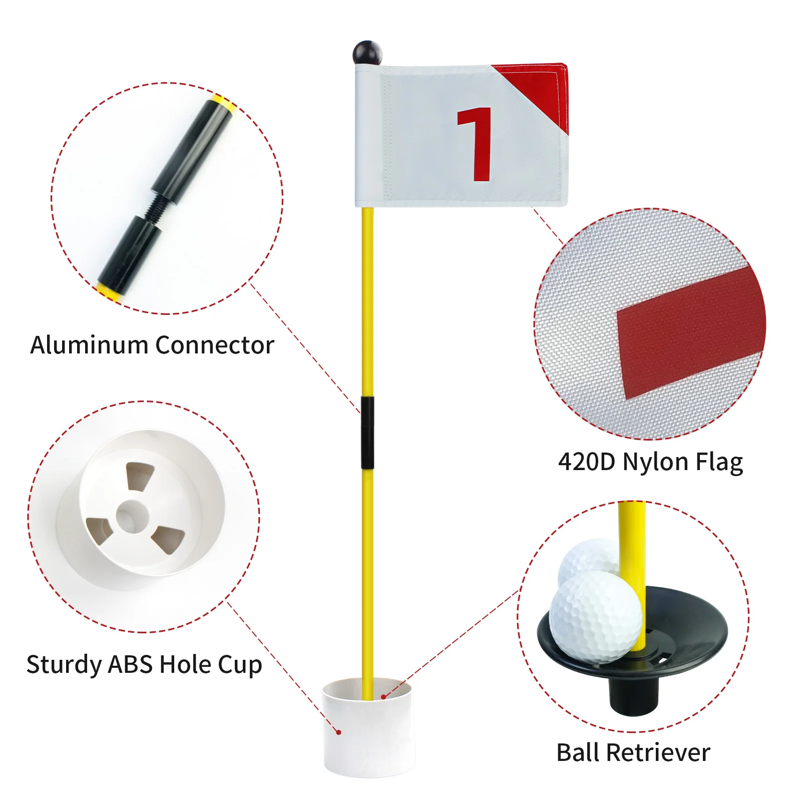 Golf Putting Green Flag and Hole Cup for Yard Practice Set Portable 2-Section Fiberglass Golf Flag Sticks Golf Accessories