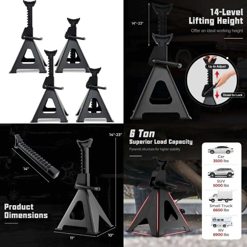 

Heavy Duty 6 Ton Adjustable Jack Stands, 4-Piece Set for Car, Truck, SUV, and Boat Lifting Needs