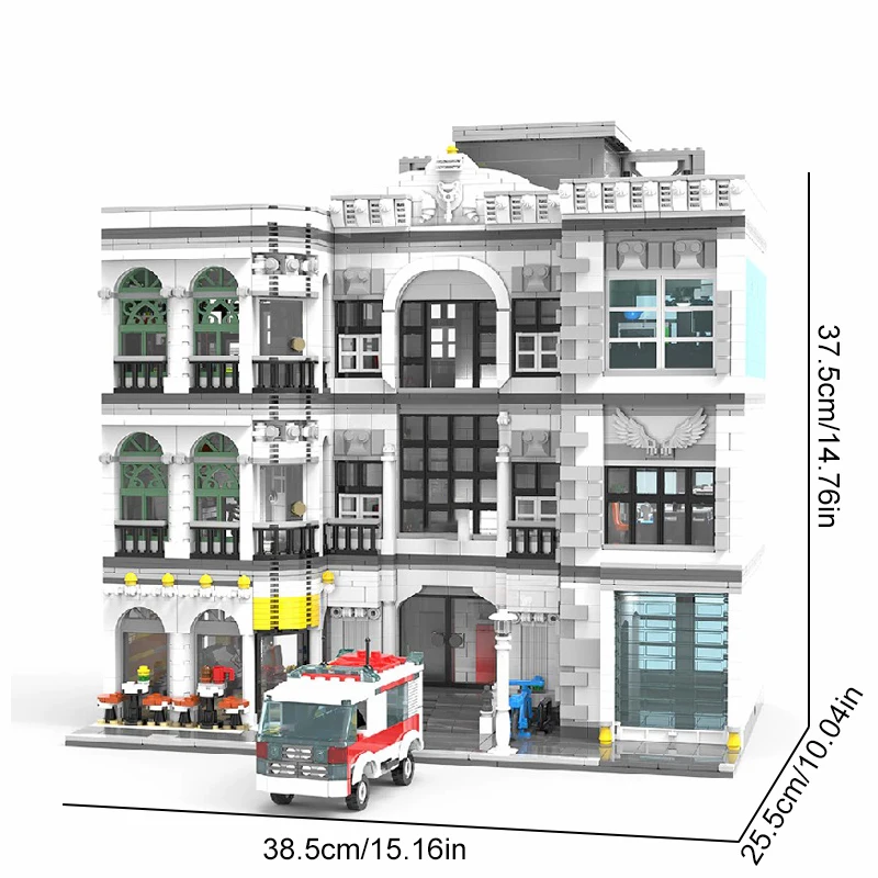  4958PCS Ziekenhuis met 17 figuren Gebouwen Blokken Stad Uitzicht Architectuur Modulaire bouwset Assemblagemodel Speelgoed Volwassenen Geschenken