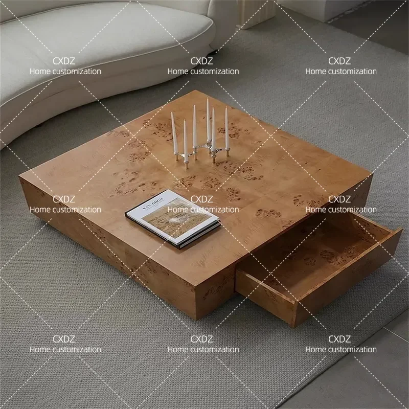 Medieval Square Coffee Table Natural Tree Tumor Bark Parquet Wabi Sabi Style Large Flat Layer Minimalist Living Room Villa