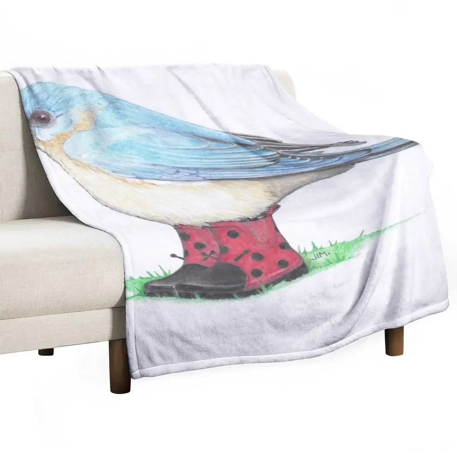 Bluebird in Ladybug Boots Throw Blanket Softest Sofa Blankets