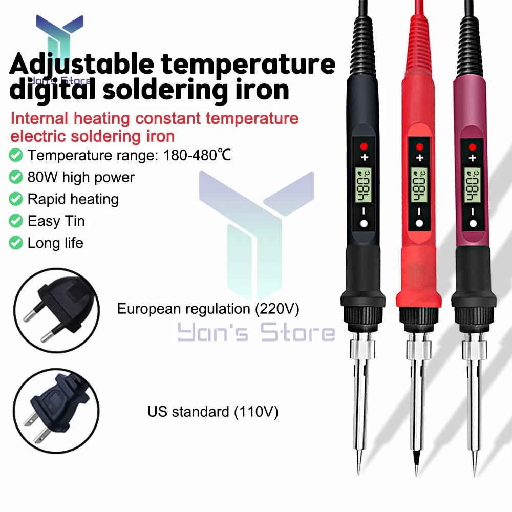 80W Electric Digital Soldering Iron Station AC 220V 110V Adjustable constant Temperature Welding Soldering Pen Repair Tools