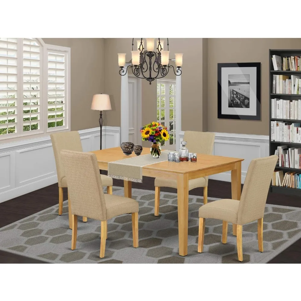 5-Piece Dining Room Furniture Set Includes One Rectangular Dining Table and 4 Upholstered Parson Chairs in Dark Khaki Linen