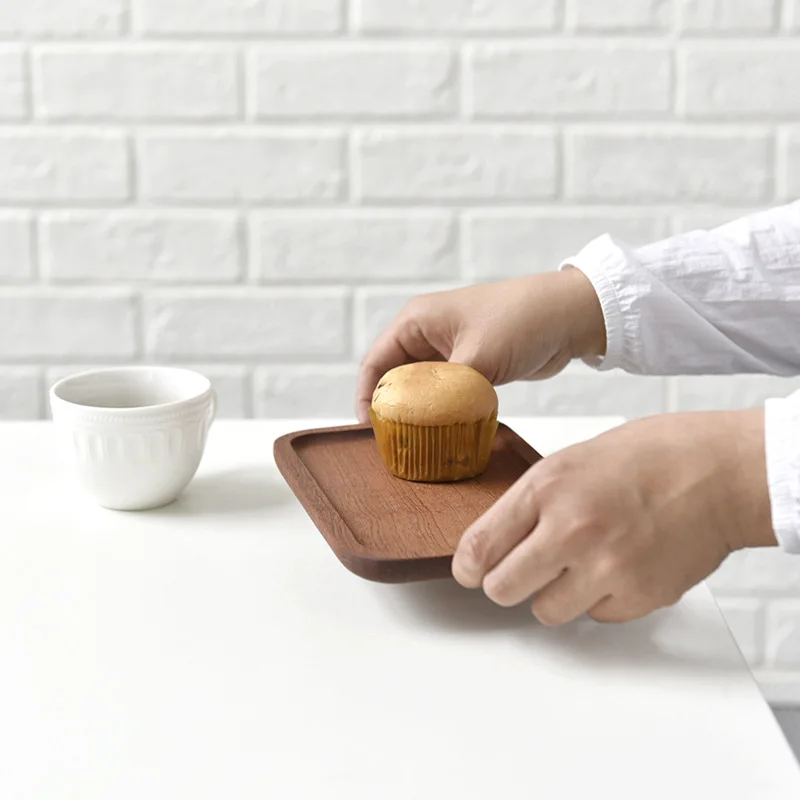 Cross-border Spot Japanese Solid Wooden Tray Meal Inventory Heart Plate Rectangular Walnut Color Dessert Fruit Plate Fruit Dish