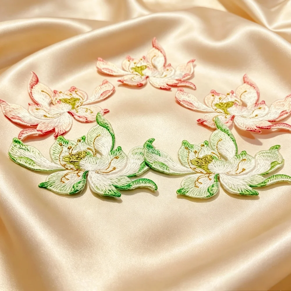 Pink & Green Lotus Embroidered Patch – Timeless Symbol of Purity, Harmony & Fulfillment, Instantly Elevates Everyday Wear