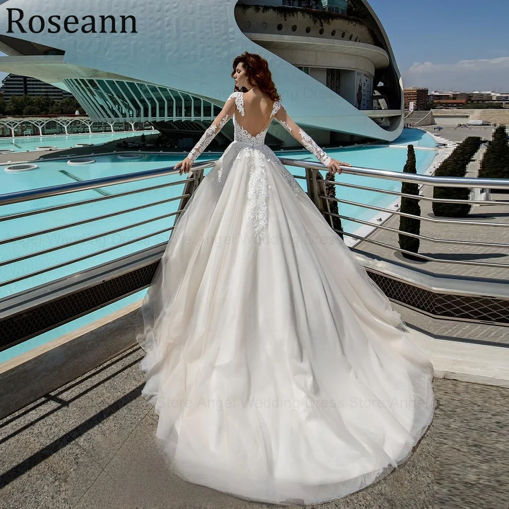 Maßgeschneidertes Vintage-Hochzeitskleid für die Braut, A-Linie, Spitze, Applikationen, Illusion, Reißverschluss, lange Brautkleider, Sweep-Zug, Vestido de Novia