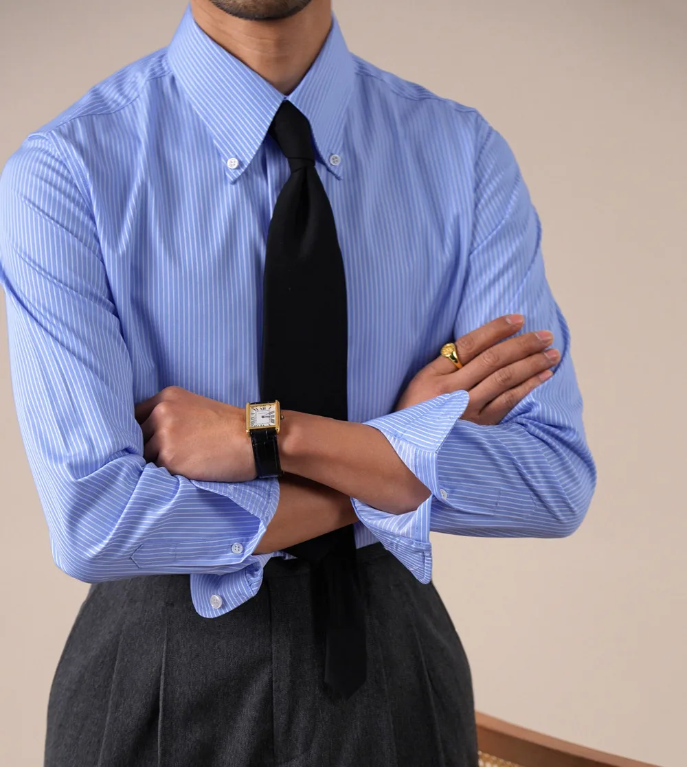 

Мужская деловая рубашка с длинным рукавом, без складок, легкая в уходе, в полоску, с итальянским острым воротником, для повседневного и формального стиля