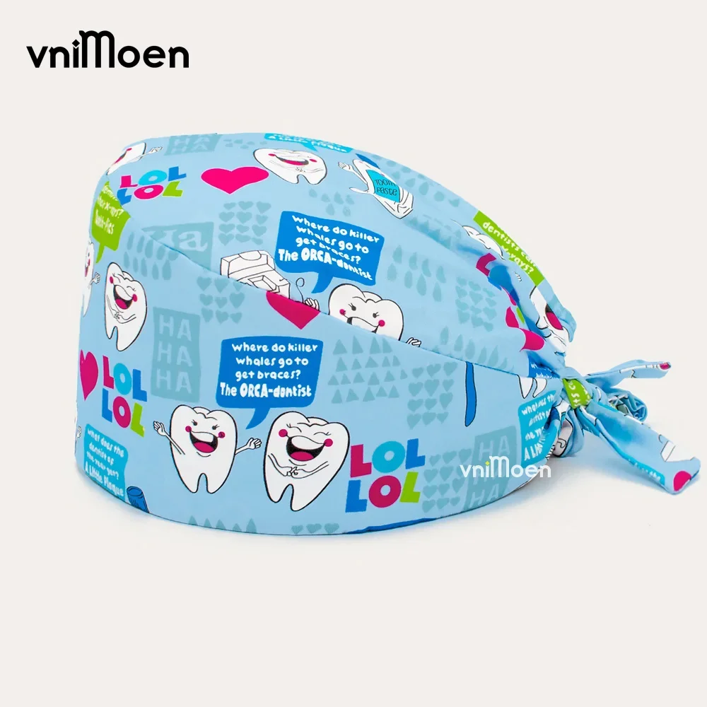 Vrouwen en man operatiekamer hoeden katoen cartoon print hoed verpleegster scrub hoed schoonheidssalon verpleegkapje laboratorium scrub cap