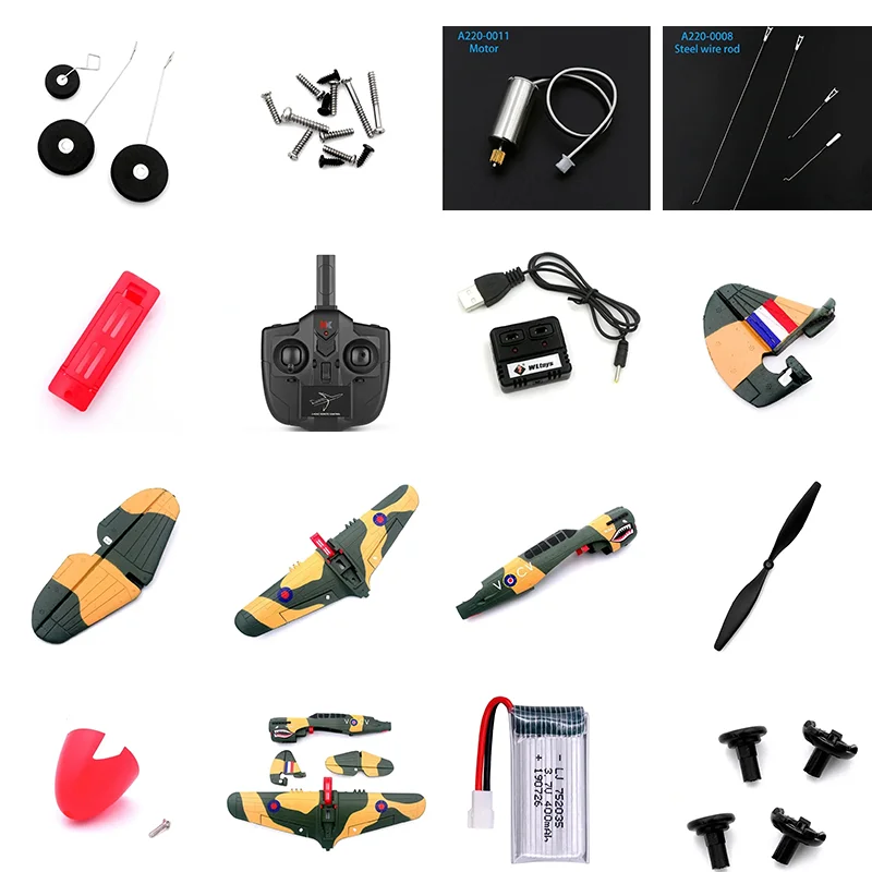 Composants de planeur WLtoys A220 P40 RC - Corps, pales, moteur, train d'atterrissage, récepteur, gouvernail