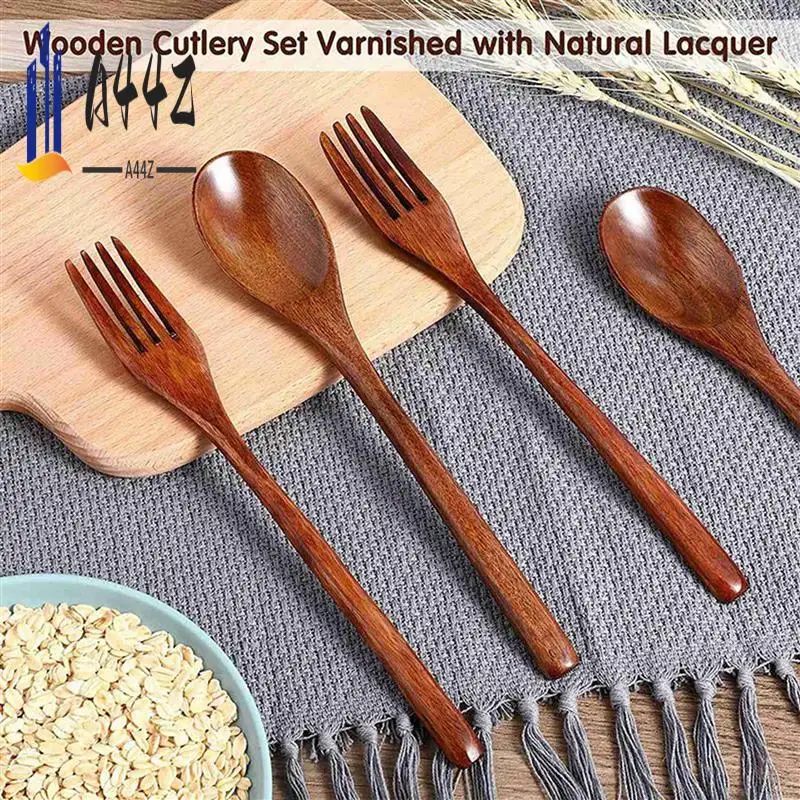 

A44Z-32Pcs Wooden Spoons Forks Set Including Wooden Spoons And Wooden Forks Japanese Wooden Utensil Set Reusable Handmade