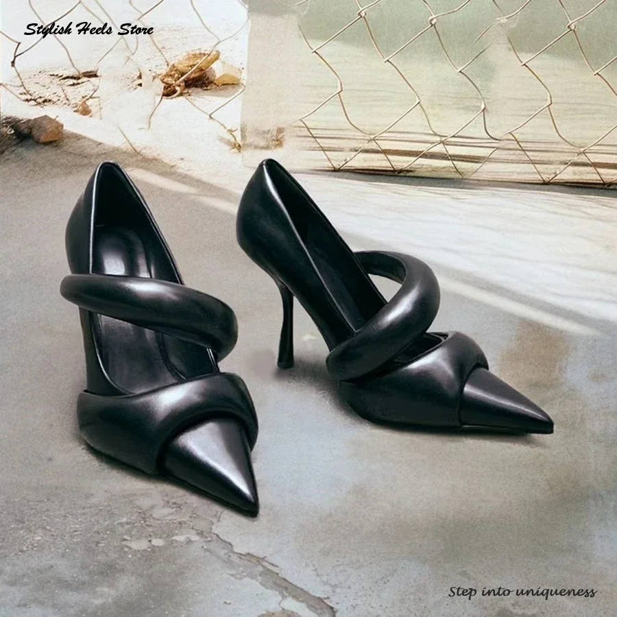 

Stylish Black Leather Pumps Elegant Office Ladies Shoes Pointed Toe Slip On Thin High Heels Chic Spring Autumn Party Stilettos