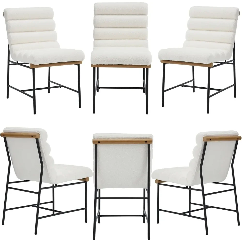 

Dining Chair Set of 6 with Rear Handle, Black Metal Legs, Chenille Upholstered Kitchen Chairs, Cozy Modern Dining Chair