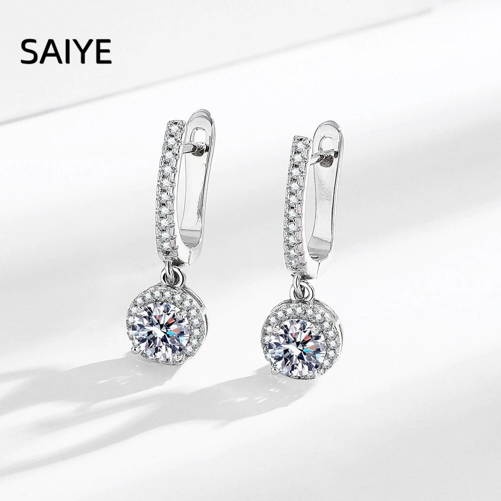 925 Sterling Silver Halo CZ Zircon Dangle Earrings for Women Paved Cubic Zirconia Lever‑back Drop Earrings Wedding Jewelry Gift