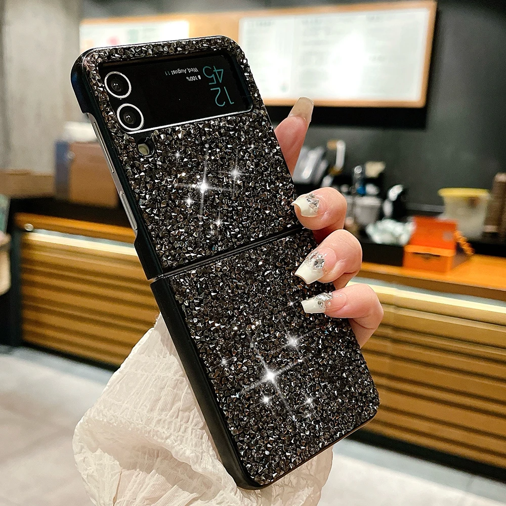 Luxuriöse glitzernde Diamant-Strass-Handyhülle für Samsung Galaxy Z Flip 6, 5, 4, 3, 5G, ultradünn, stoßfest, weiche Abdeckung