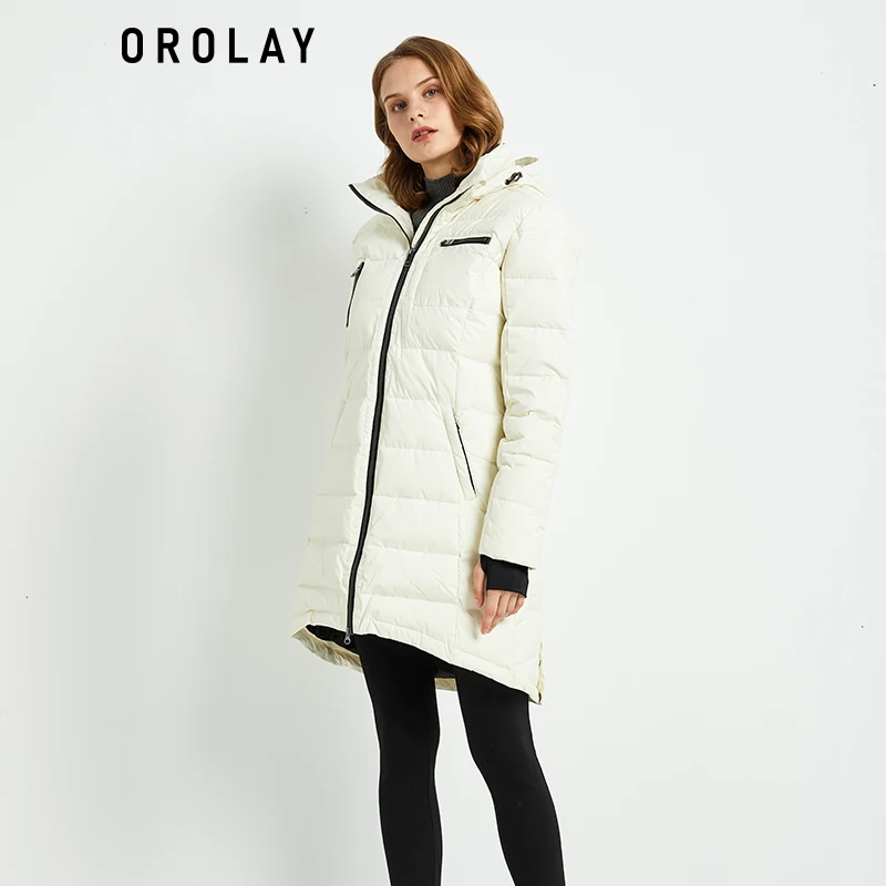 Orolay Women's Puffer Hooded Down Jacket Coat Mid-Length With Pockets