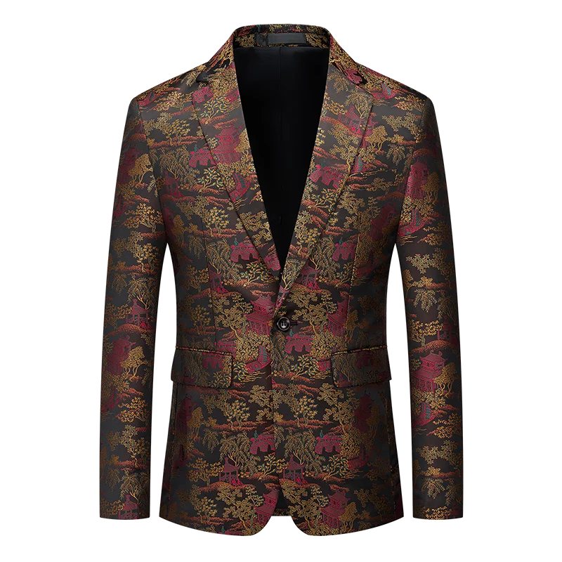 سترات كورية عصرية للرجال لحفلات الزفاف الفاخرة سترات جديدة للخريف واحدة الصدر وطية صدر السترة للرجال للحفلات الراقصة سترات جاكار معاطف للرجال #1