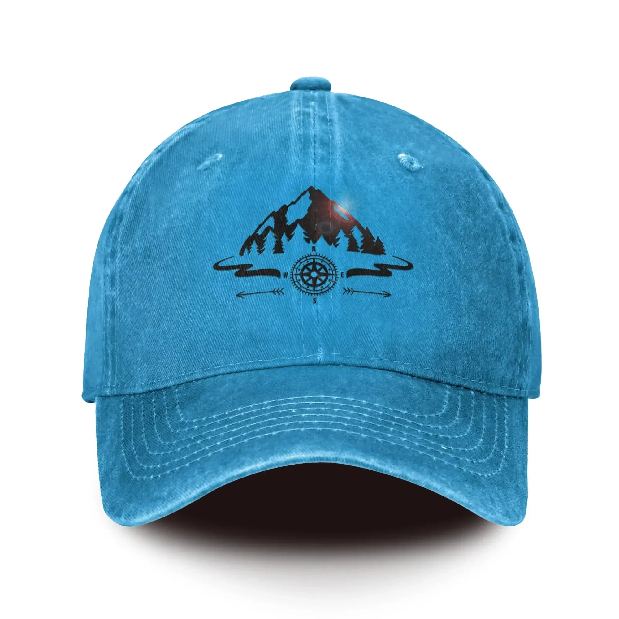 New Mountain Baseball Hats Soft Men Cotton Ball Cap with Compass Design
