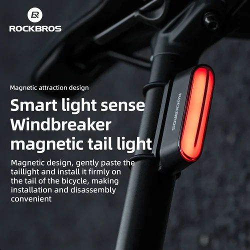ROCKBROS Luz trasera de bicicleta magnética tipo C 7 modos luz trasera de bicicleta LED recargable para conducción nocturna Sensor de freno inteligente