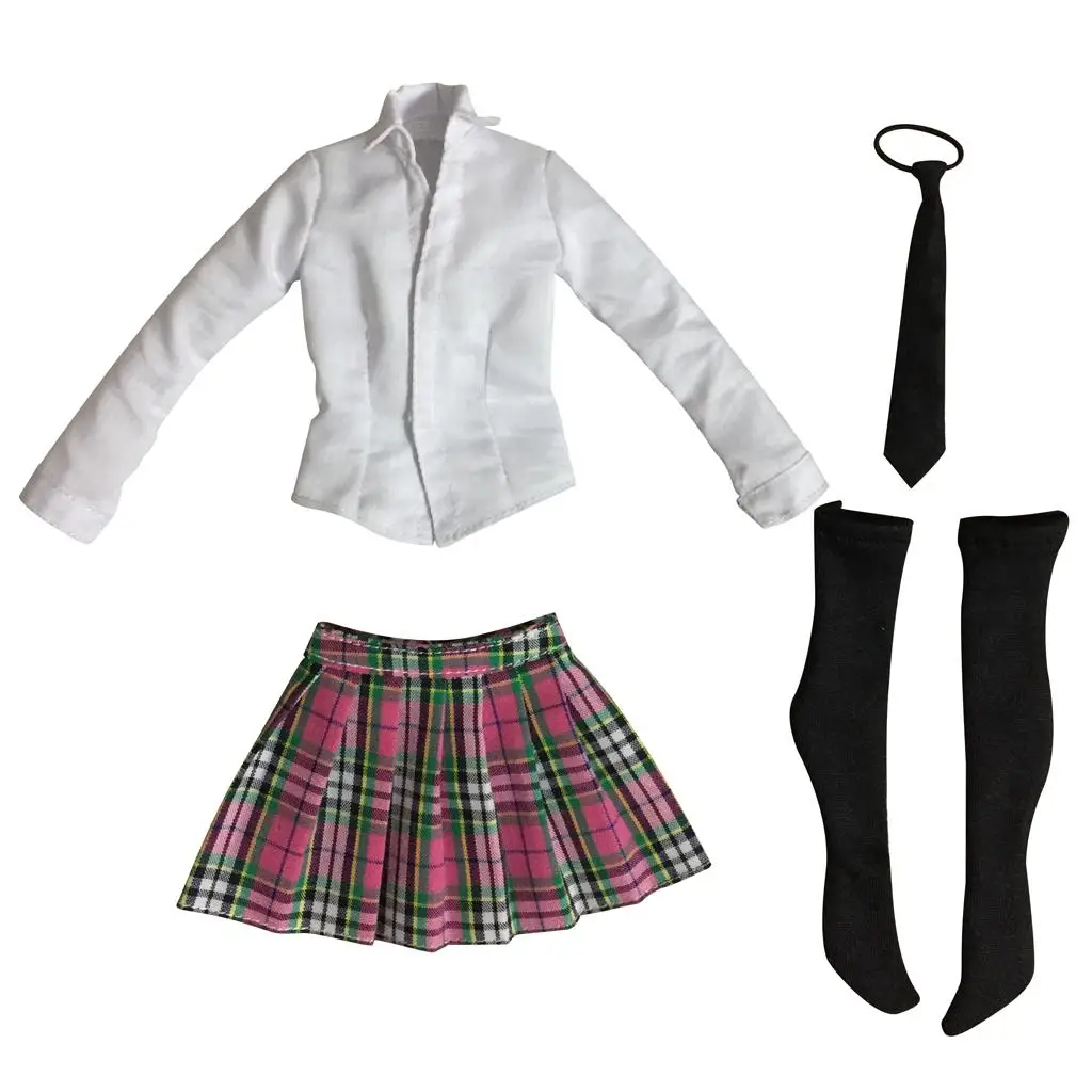 1/6 여학생 유니폼 셔츠 미니 스커트 타이 스타킹 세트 12" HT Phicen