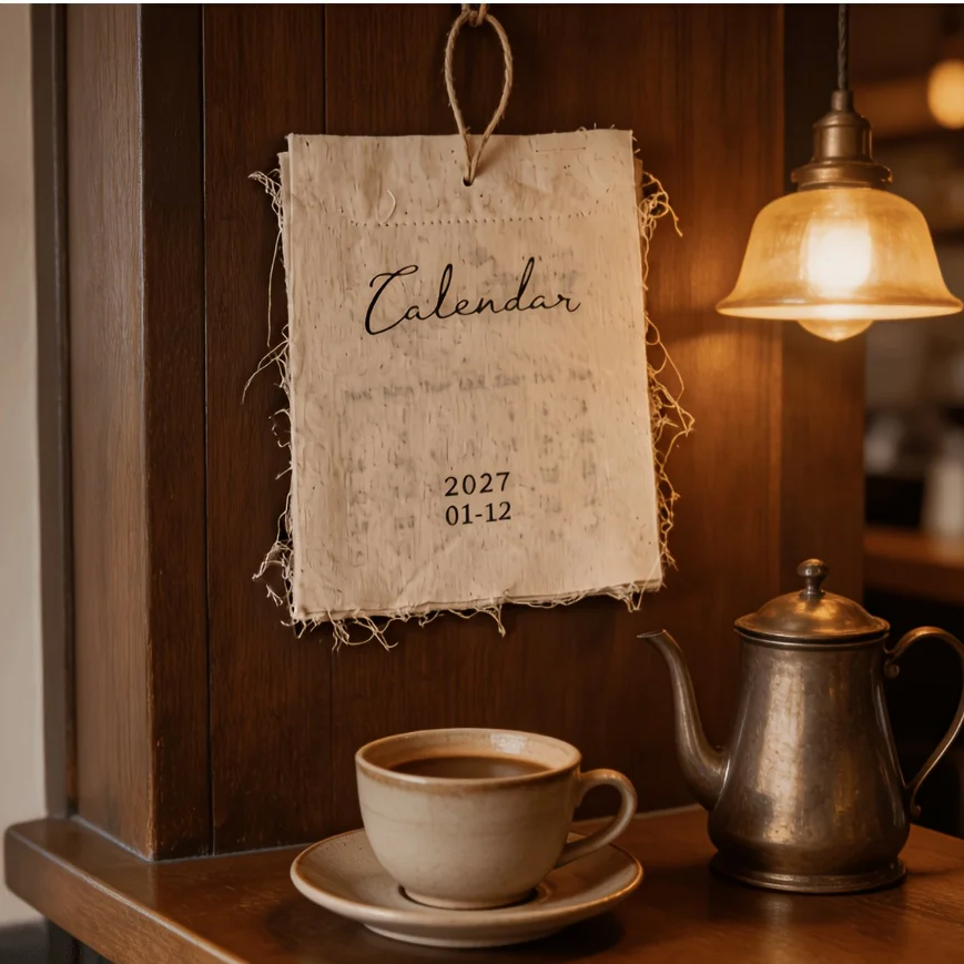2027 Retro Tassel Canvas Wall Calendar, Boho Farmhouse Linen Hanging Decor with Rope, for Home Office Bedroom, Gift for Family