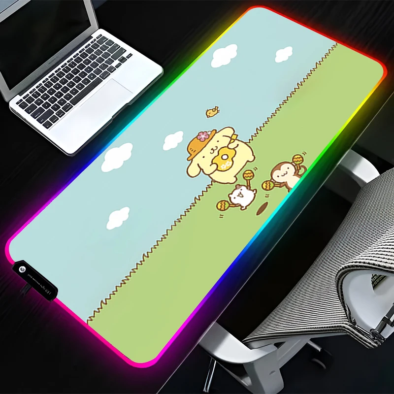 RGB LED Mouse Pad HD Rubber Mousepad Extended Pad PC Accessories Desk Mat P-pompompurin Non Slip Gaming Mats Office Keyboard Pad