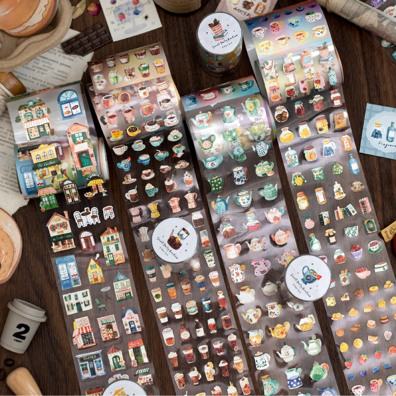 Small Daily Synthetic Paper Tape Coffee Building Pattern Hand Account Creation  DIY Scrapbook Photo Frame Decoration Sticker