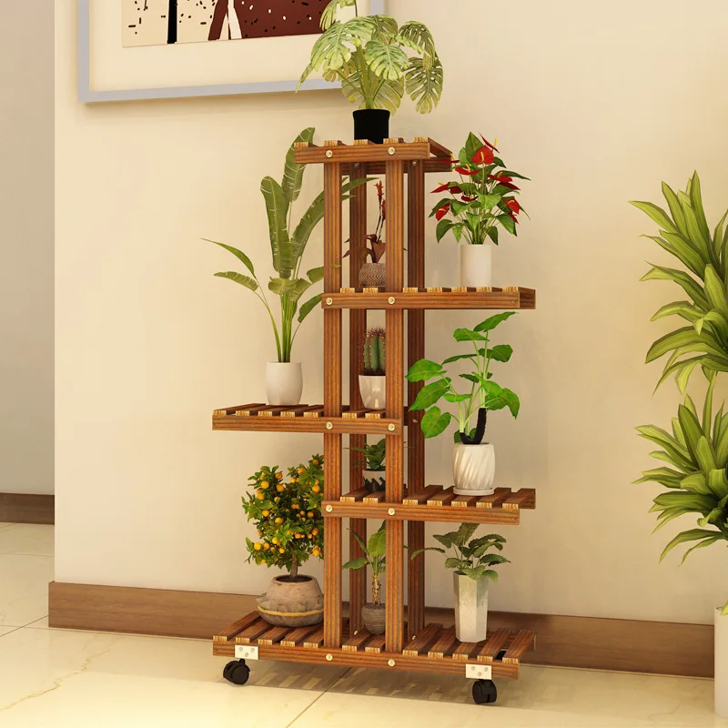 Wood Floor Stand Flower Rack Indoor Multi-layer Household Storage Shelves Succulents Potted Plants Display Balcony Furniture