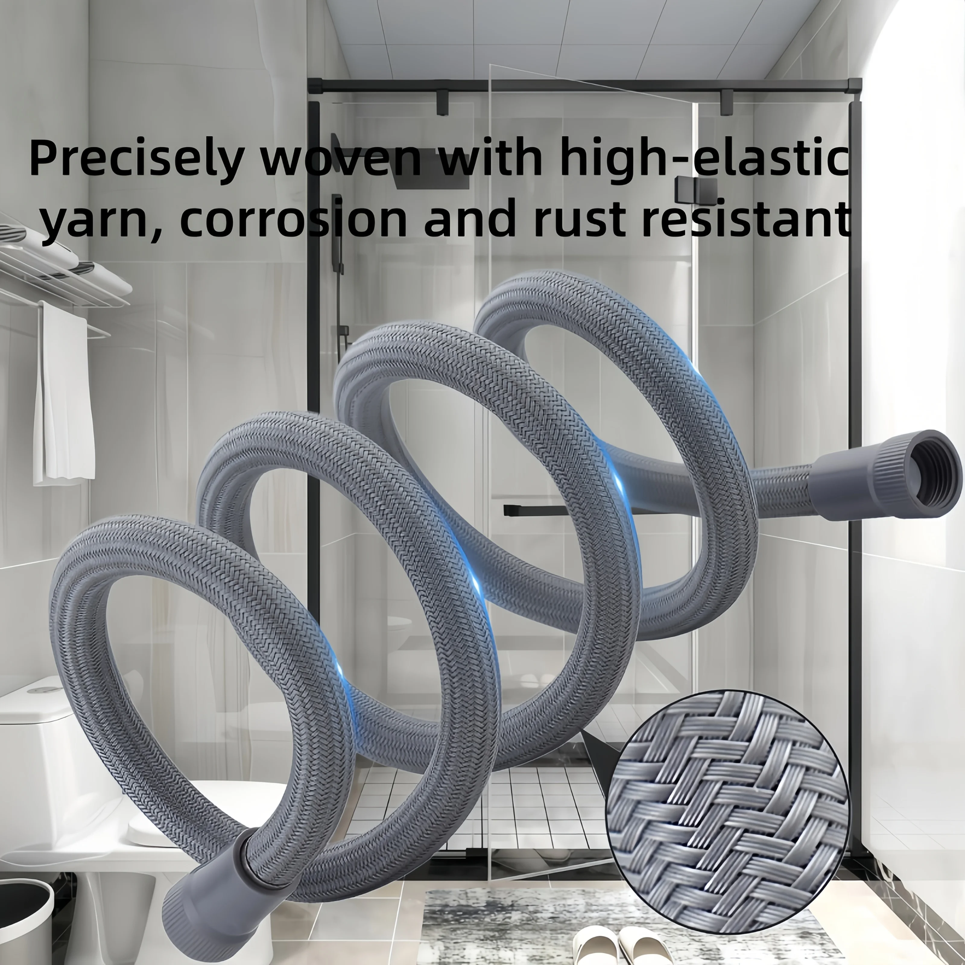 

Nylon Braided Shower Hose 59in, Extra Long Flexible Hose with ABS Connectors, Leak Proof High Pressure Anti-Burst for Hotel Home