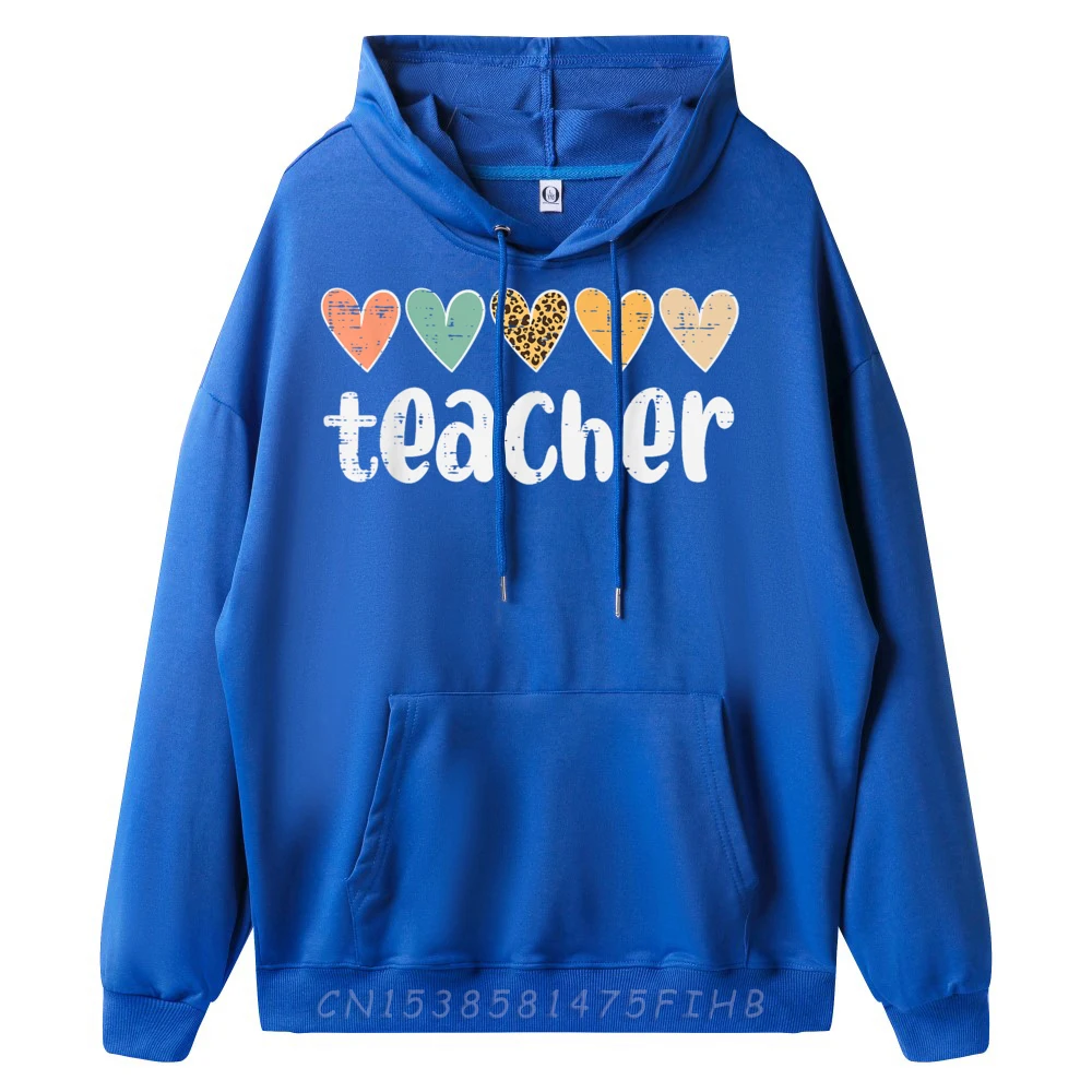 Teacher Hearts Leopard Love Appreciation Geek Hoodies Long Sleeve For Women Thanksgiving Day O Neck Hoodies Casual Coat Latest