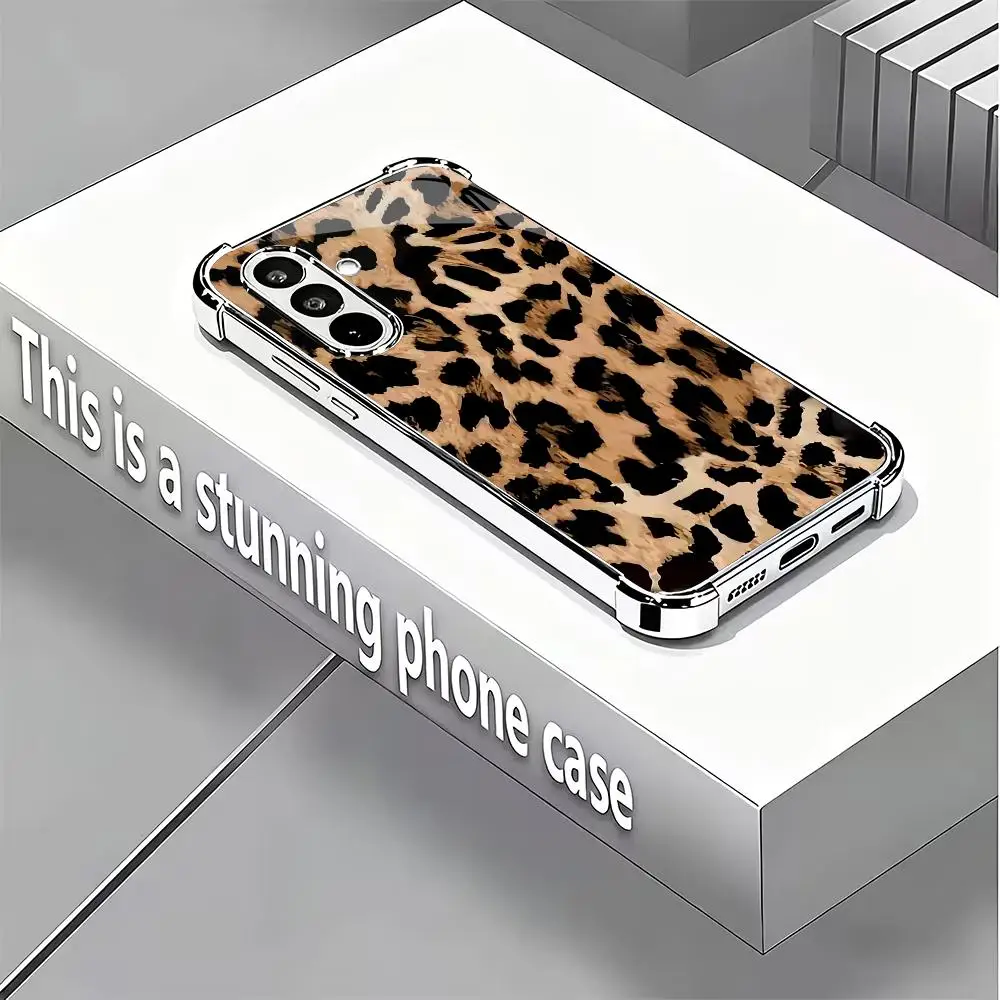 Leopard print electroplated glass phone case suitable for Samsung Galaxy S26 S25 S24 S23 S22 S20 FE/Ultra/Plus anti drop