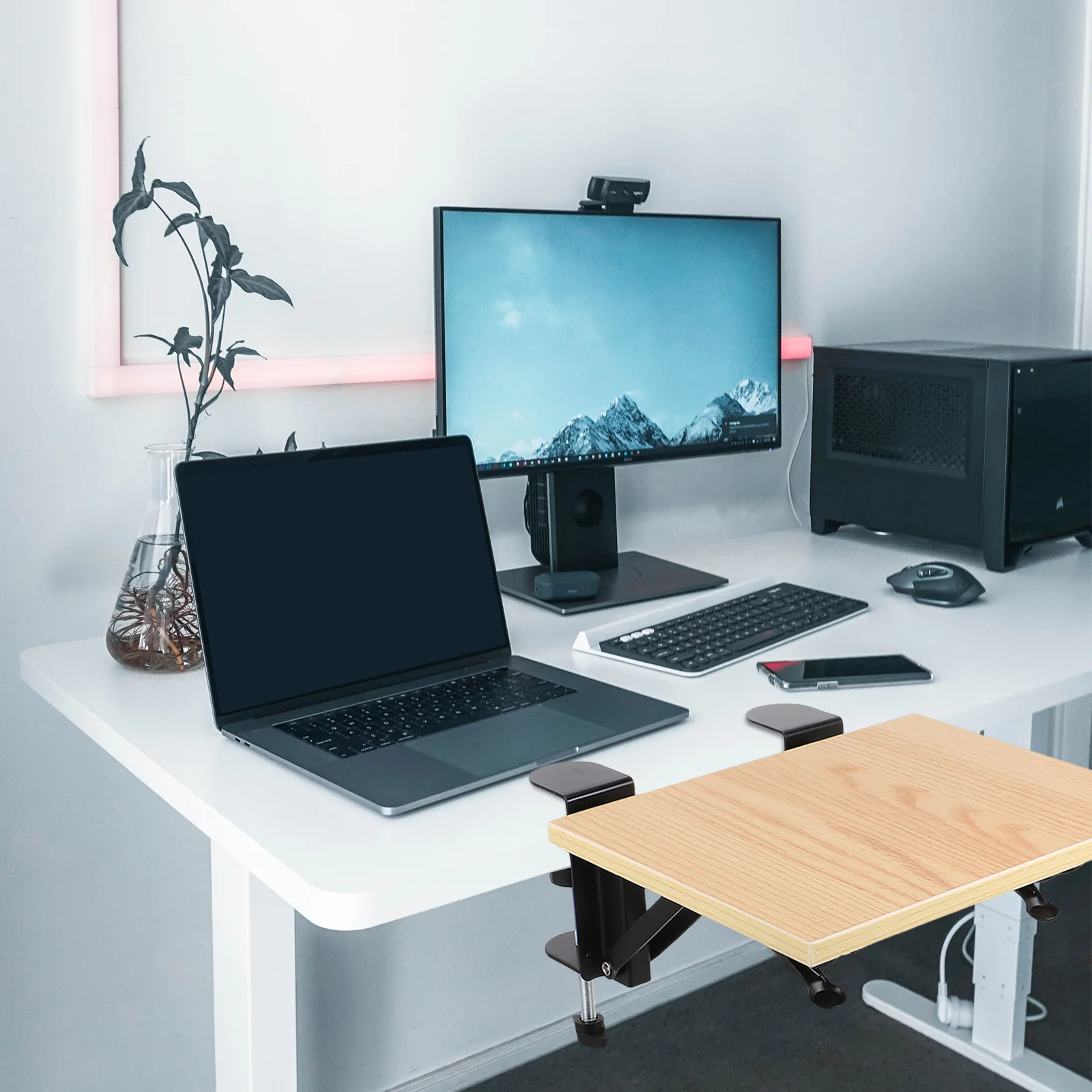 حامل يد للكمبيوتر قابل للطي لوحة تمديد إطار دعم للذراع قسط ABS سبائك الخشب دعم المعصم لوحة الماوس سطح المكتب #4