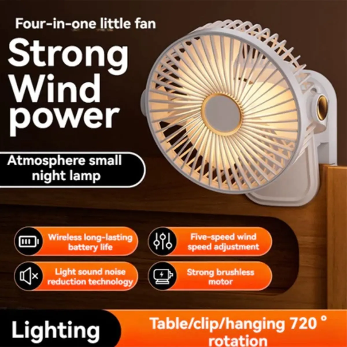 FSLH Portable Clip on Fan with LED Lights USB Desk Fan 5 Speed Quiet Rechargeable Mini Table Fan Clip on Rechargeable Fan