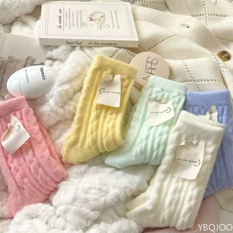 5 pairs of soft odor proof  plush stockings women in autumn winter medium tube stockings plush cold proof thick thermal socks