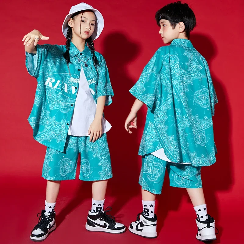 Roupas para dança de salão infantil, roupas hip hop, camiseta ou streetwear extragrande, shorts de verão para meninas e meninos, trajes de dança