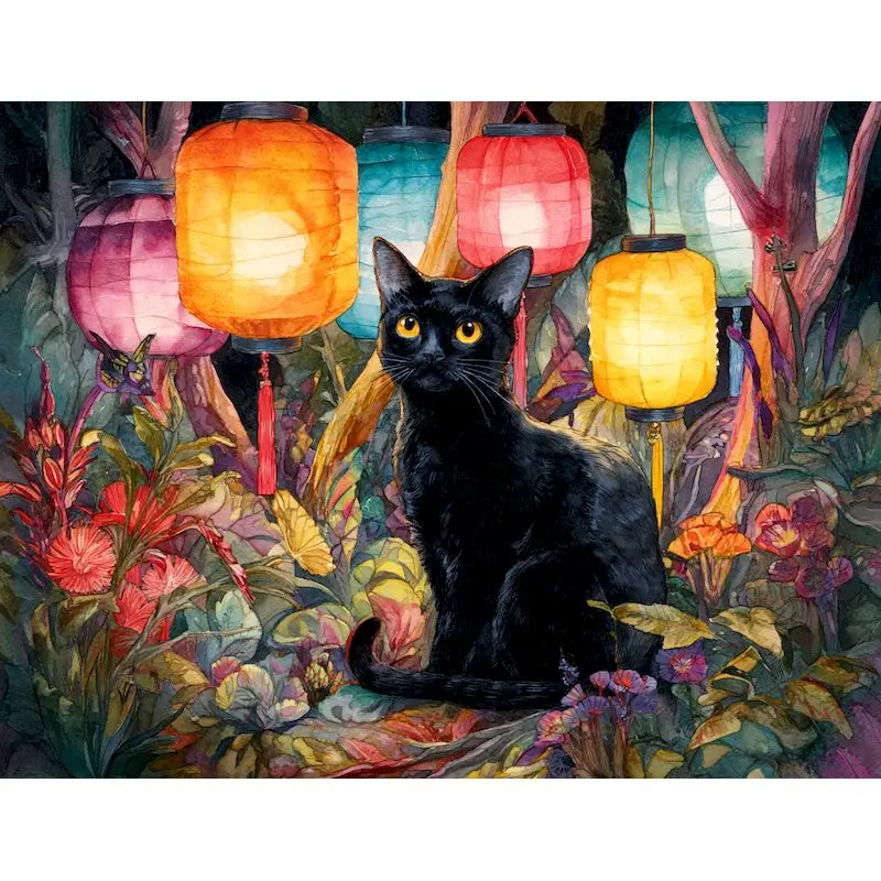 

GATYZTORY Diy Painting By Numbers Black Cat Landscape For Adults Kids Handmade Home Decors Halloween Gift Artwork