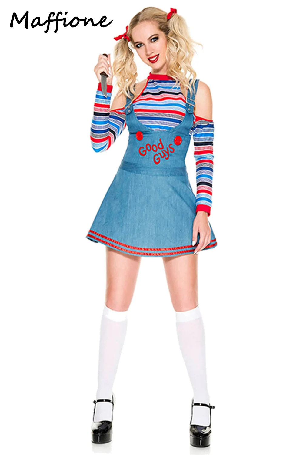 Chucky Cosplay Dress Costume Women Girls Disguise Tops Skirts Horror Ghost Roleplay Outfits Halloween Female Party Fantsia Suit