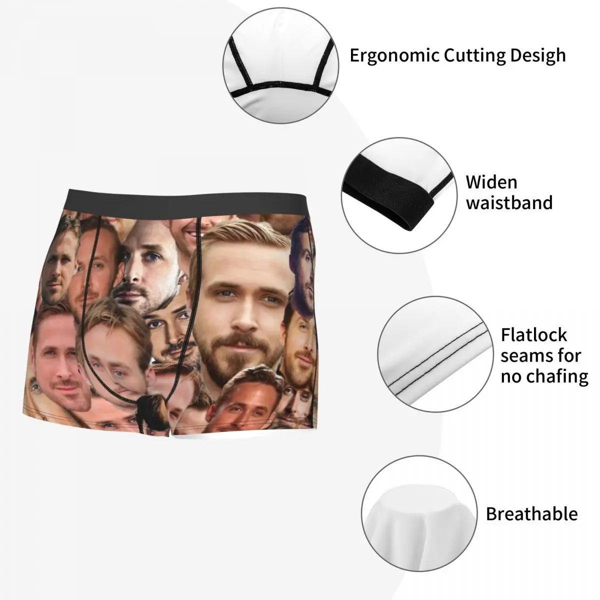 RYAN GOSLING Underpants Breathbale Panties Male Underwear Print Shorts Boxer Briefs