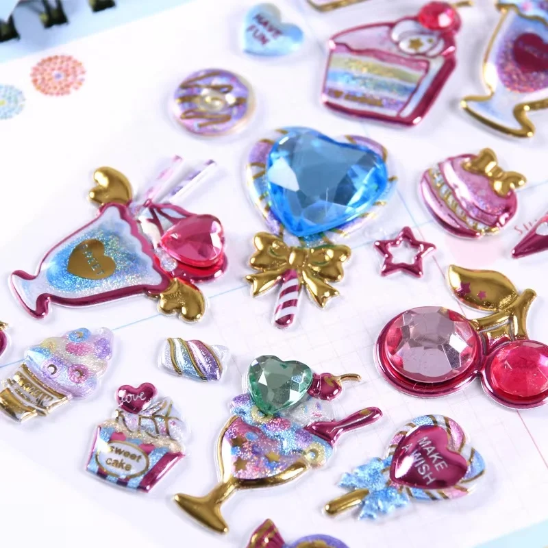 

Блестящие алмазные 3D кристаллы в форме сердца, декоративные наклейки для девочек, клейкие бумажные нашивки ручной работы, детские канцелярские принадлежности