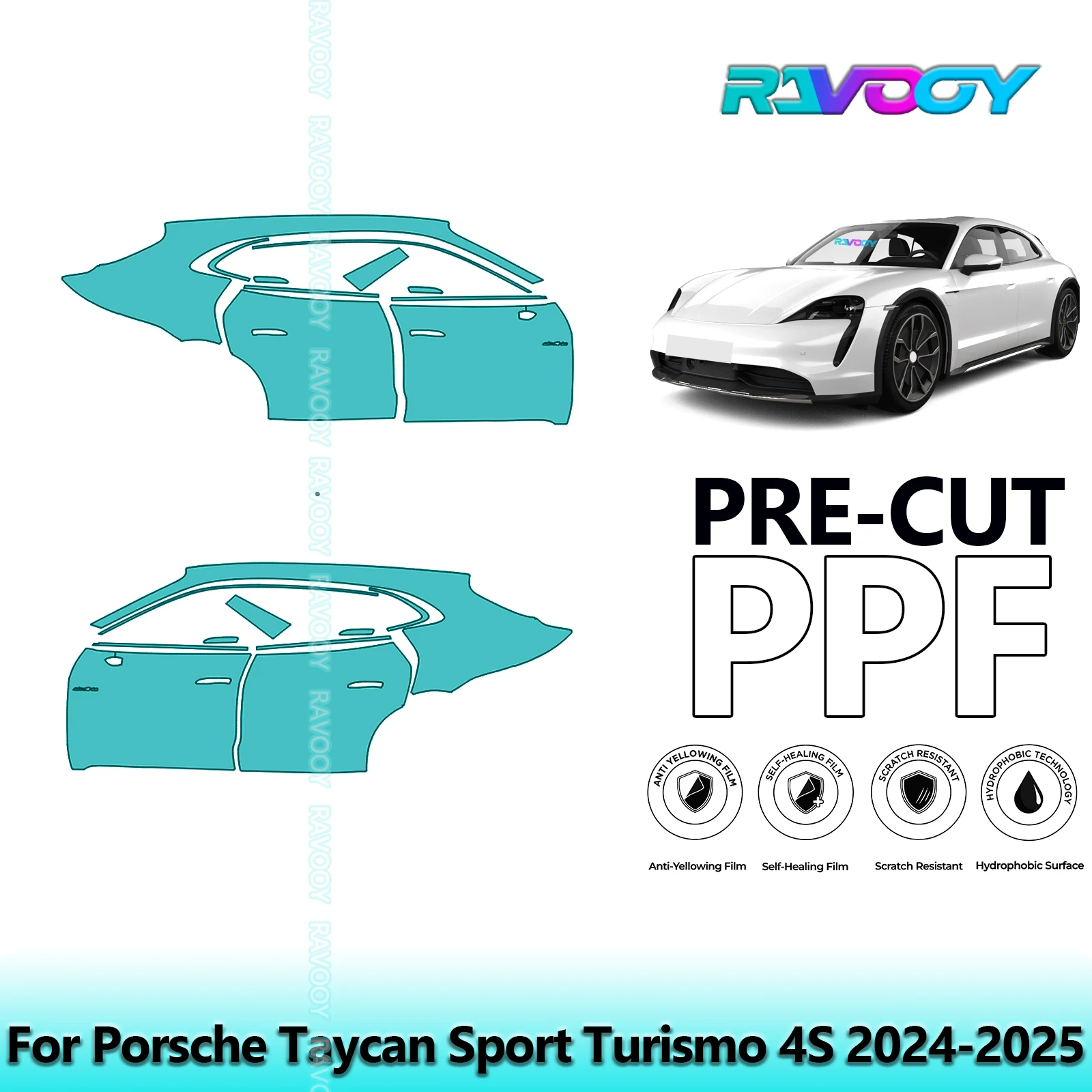 

For Porsche Taycan Sport Turismo 4S 2024-2025 8.5mil Clear Matte Pre-Cut PPF Door & A/B Pillar Kit TPU Paint Protection Film Set