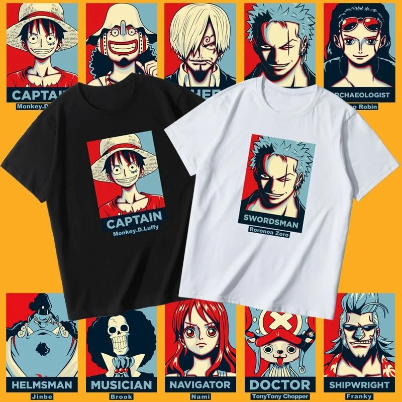 

ONE PIECE T-shirt Trend Student Luffy Sauron Animation Peripheral Men's and Women's Printed T-Shirt Summer Cotton T-Shirt Anime