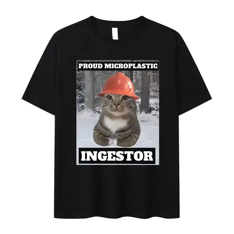 

Humor Cat Meme T Shirt Proud Microplastic Cat T-Shirt Short Sleeve Harajuku Graphic Tee Casual Hip Hop Cozy Tshirt Unisex Summer