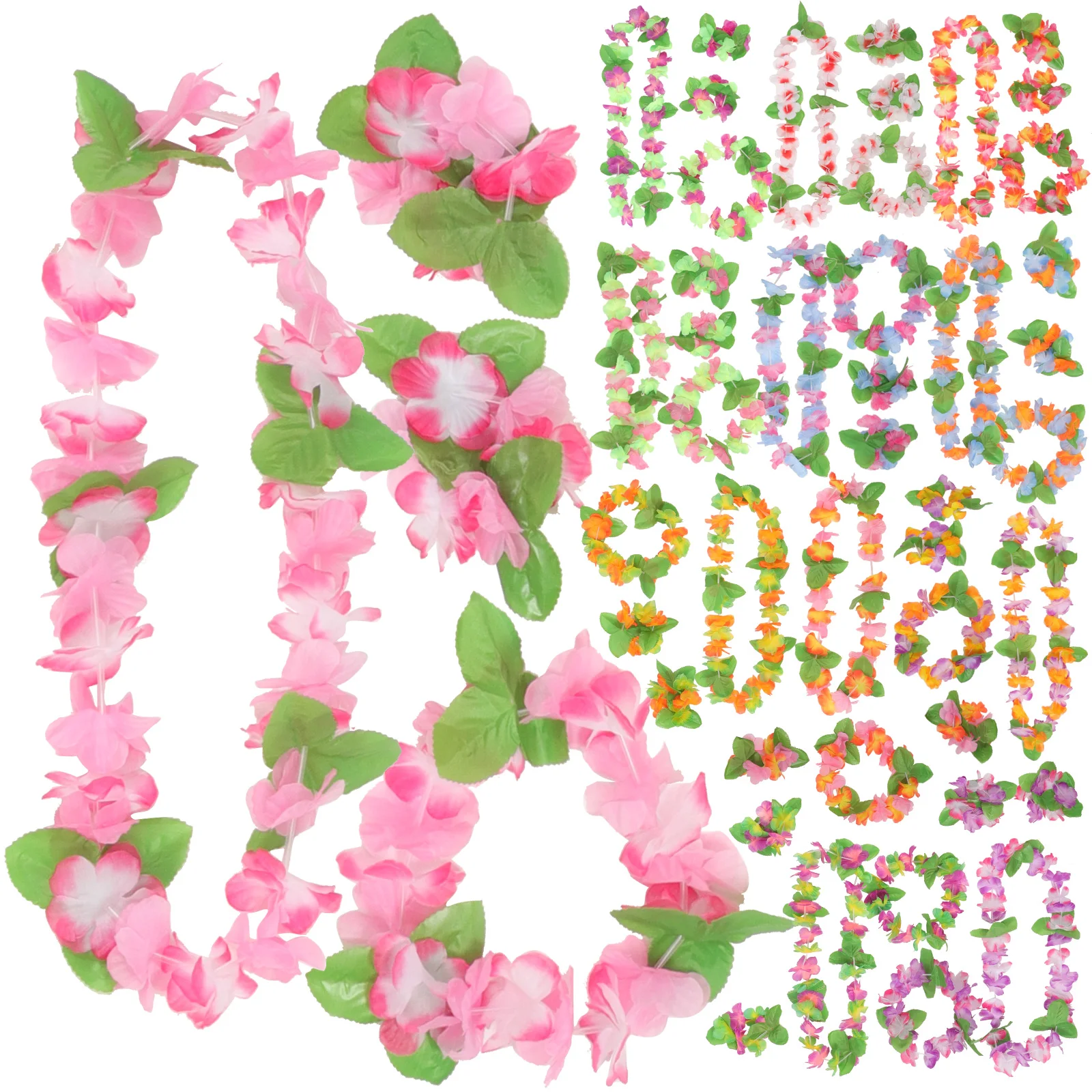 

12pcs Floral Wreath Set Luau Party Hawaiian Necklaces Bracelet Headband Petal Festivals Decoration Supplies Realistic