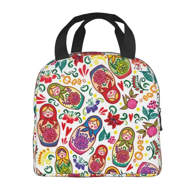 Russian Doll Babushka Matryoshka Insulated Lunch Bag for Work School Portable Thermal Cooler Bento Box Women Kids