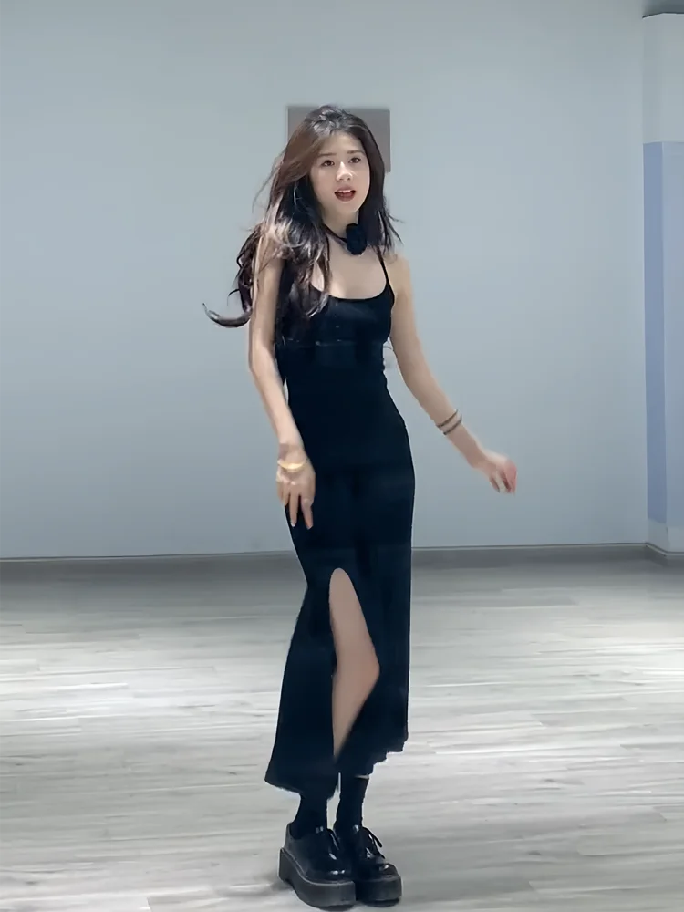 

Pure Desire Sexy Bla Bodycon Dr Women Summer 2025 New High Waist Long Split Bal Tight Fitting Korean Sle Dr